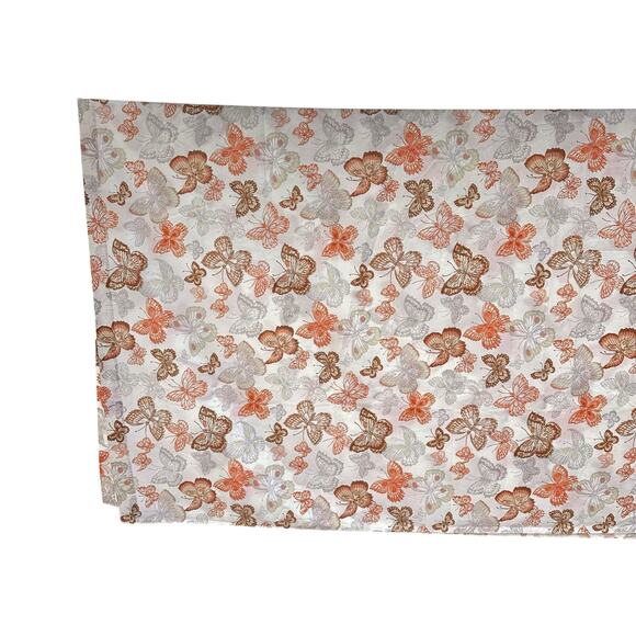 Vintage 70s Burlington Amari Butterflies Queen Flat Sheet Orange Brown - Picture 7 of 9